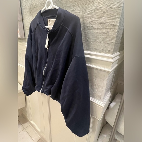 NWT new small / medium Anthropologie bubble bomber jacket navy blue zip up - Picture 8 of 16